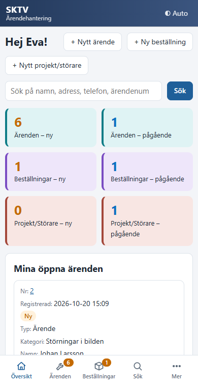 Översikten på mobilen